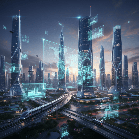Digital twins and metaverse concept visualization showing physical-digital integration
